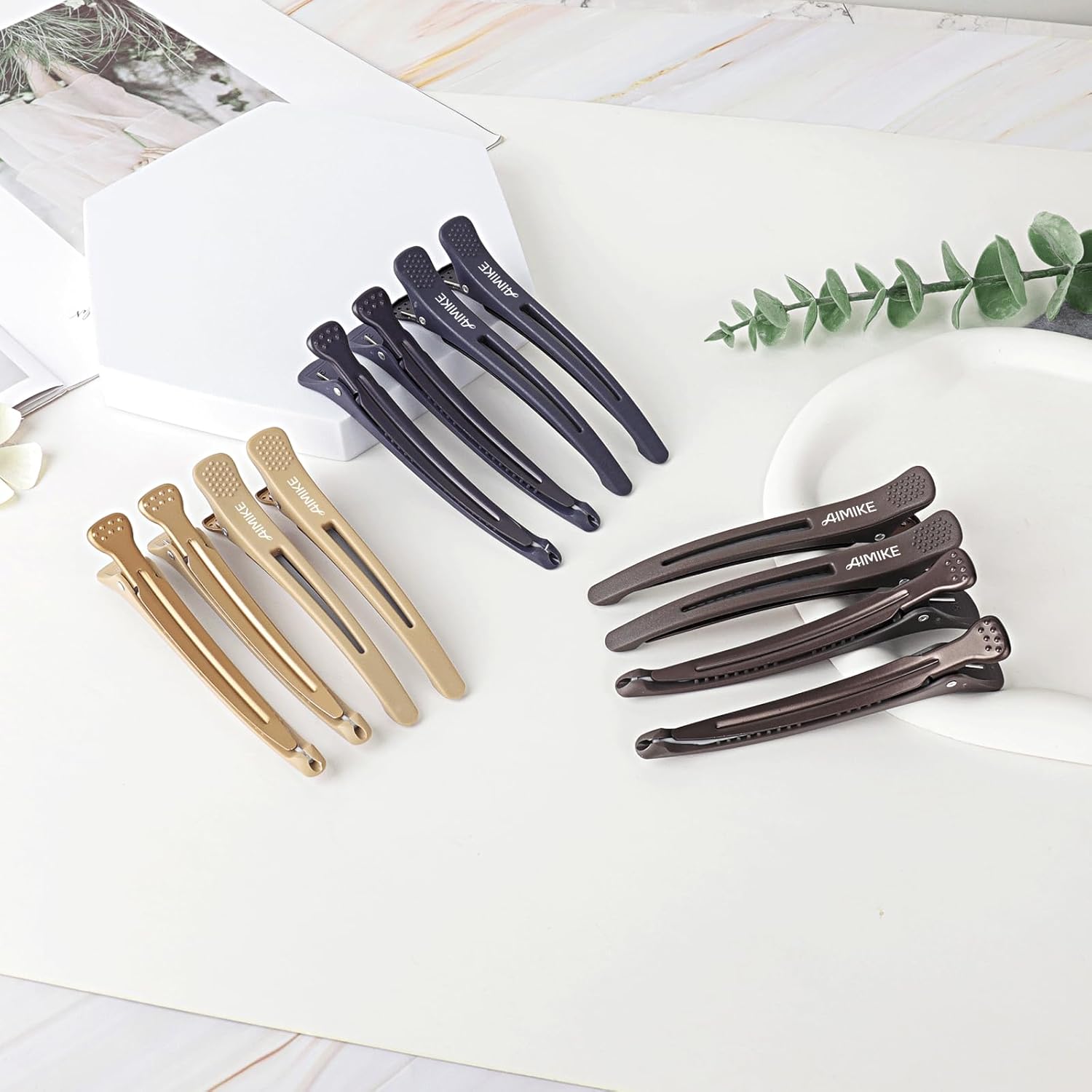 AIMIKE - pinces crocodile cheveux - 12pcs - antidérapantes, bec de canard, neutre