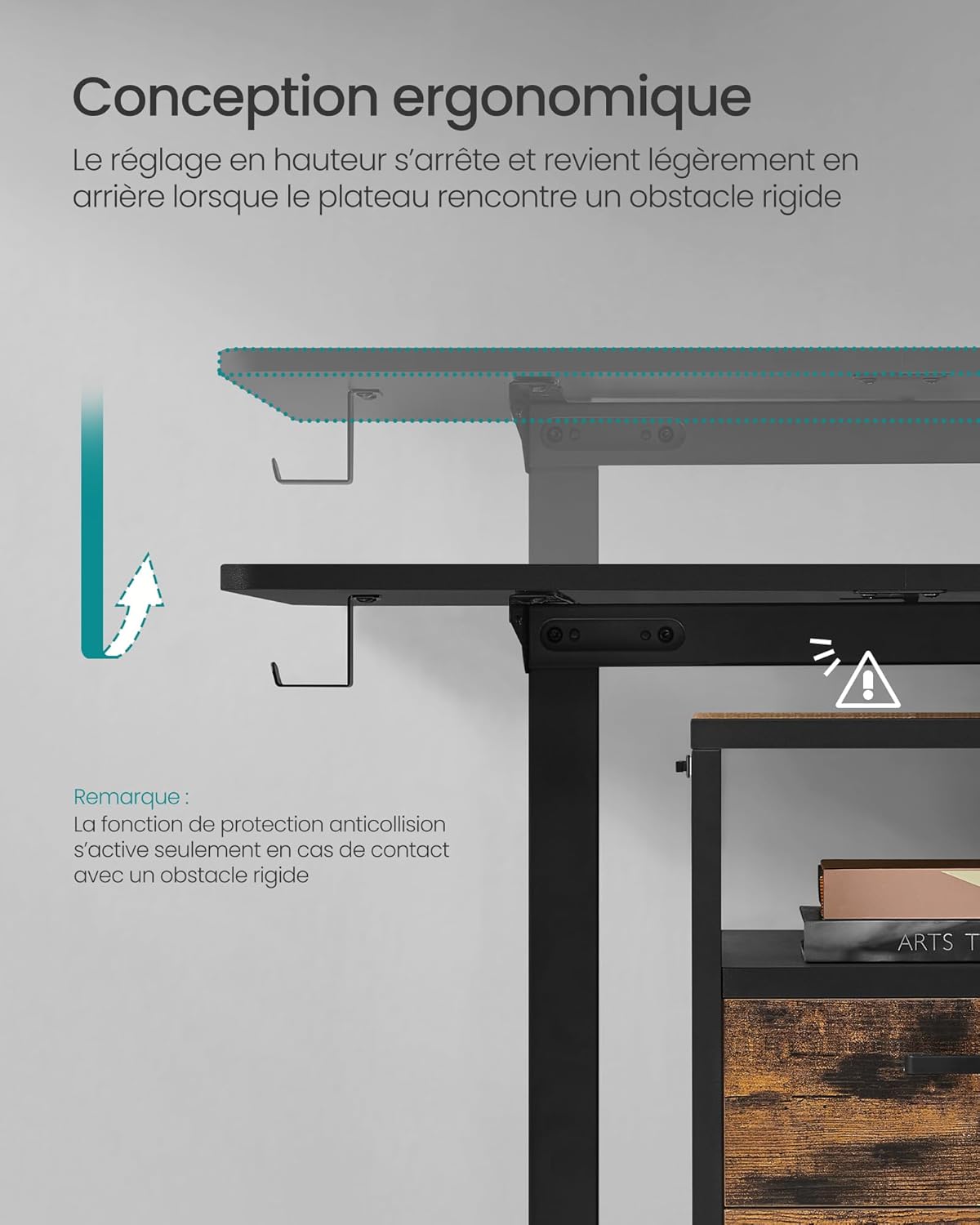 SONGMICS - Bureau électrique réglable, 120x60 cm, mémoire 4 hauteurs, LSD132B01