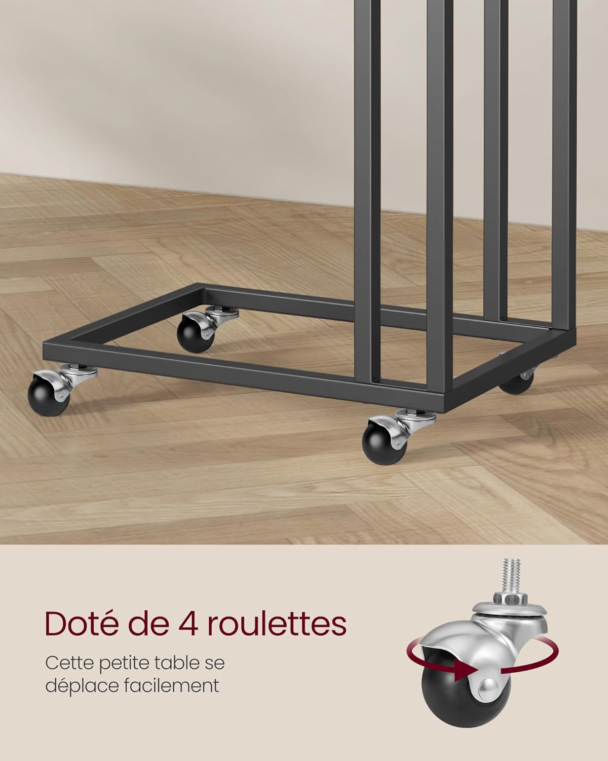 VASAGLE - Table d’Appoint Moderne - acier, roulettes, montage facile - LNT050B56