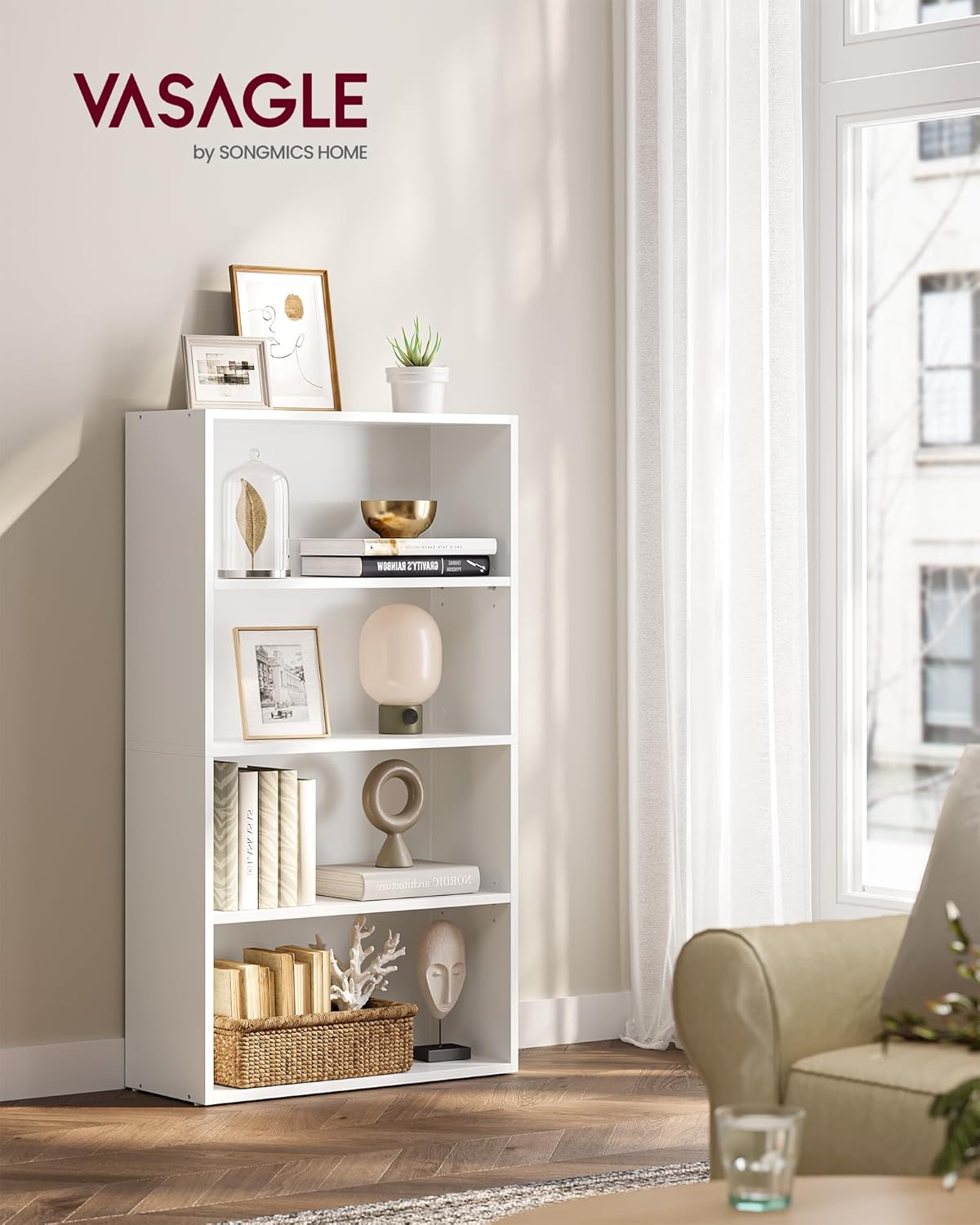 VASAGLE - étagère 4 niveaux - 24x60x107,7 cm - rangement blanc LBC164T14