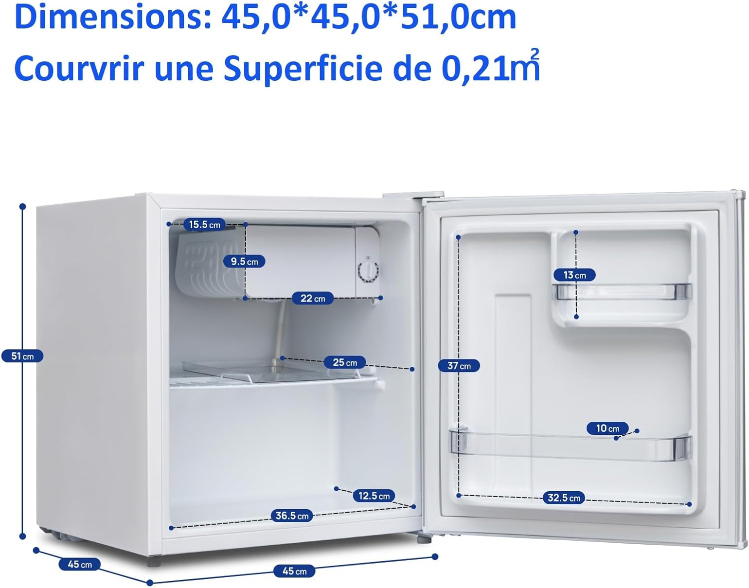 Smad - Mini frigo 48L - porte réversible, 0-10°C, blanc, compact