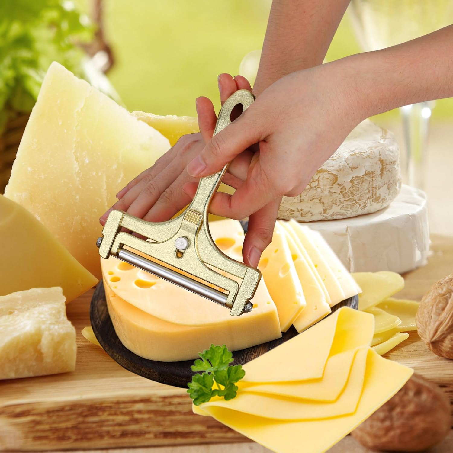 Kit coupe-fromage inox, épaisseur réglable, 8 fils, doré, 10pcs