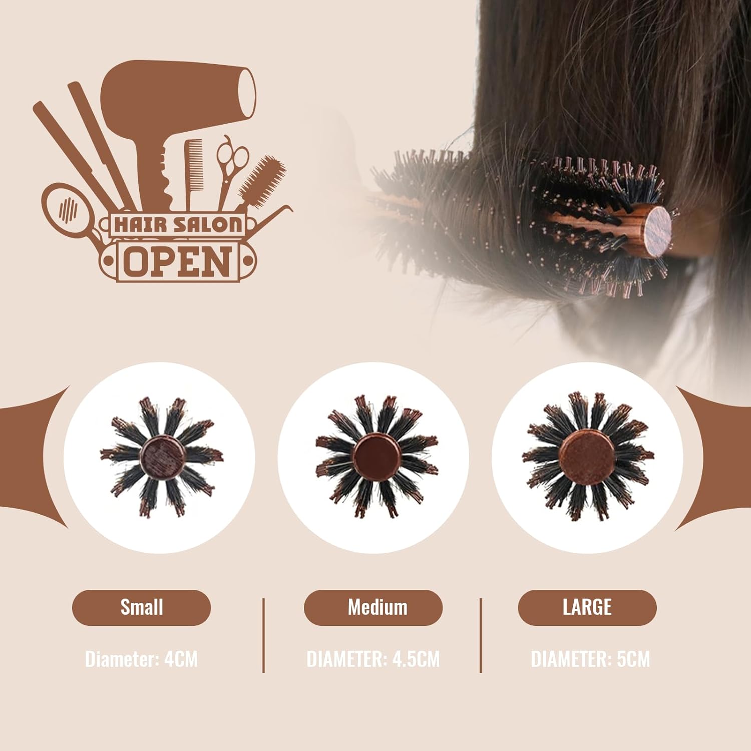 Brosse ronde - cheveux poils de sanglier - séchage rapide - lissante