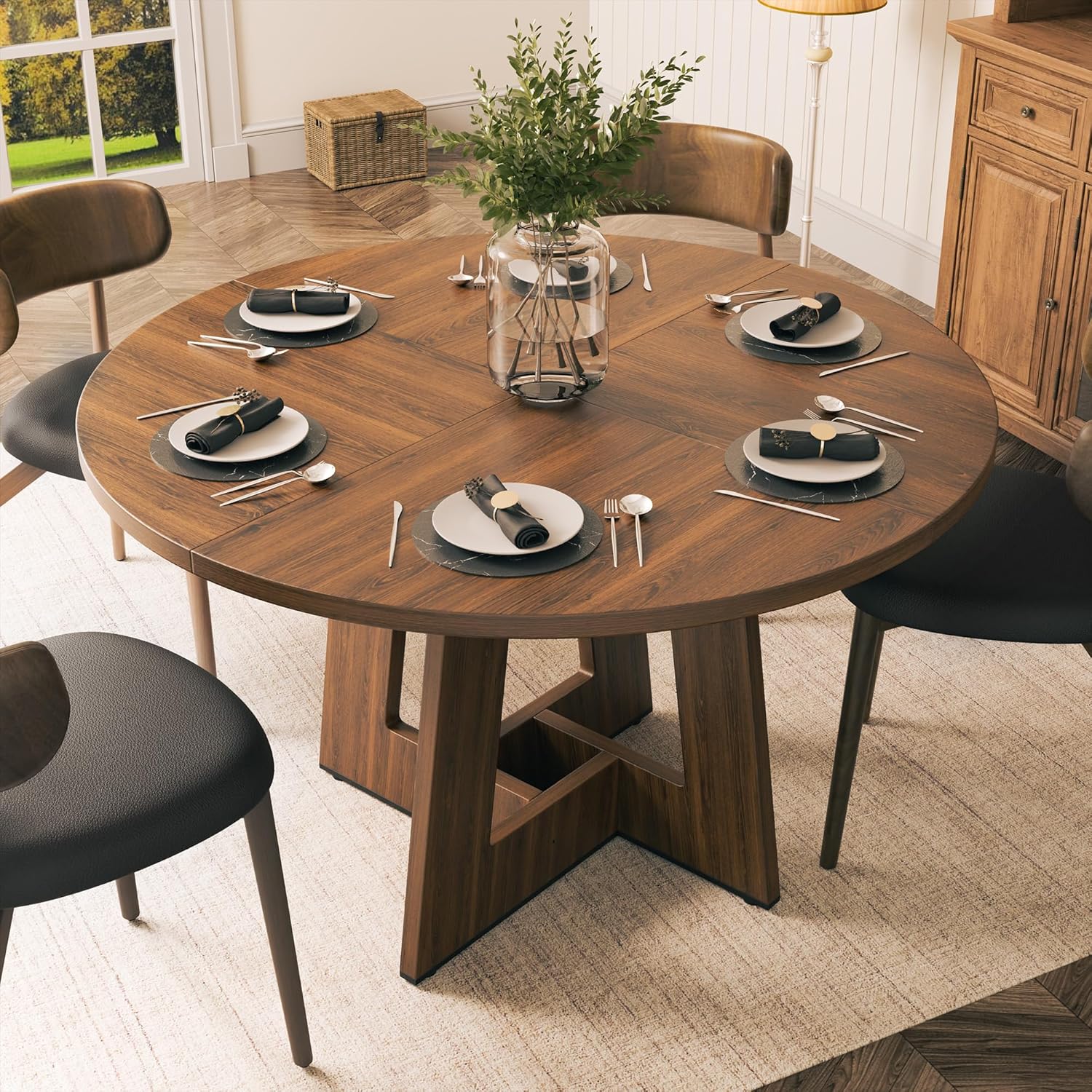 YOUDENOVA - Table à manger rétro 120cm, bois, 4-6 personnes, brun