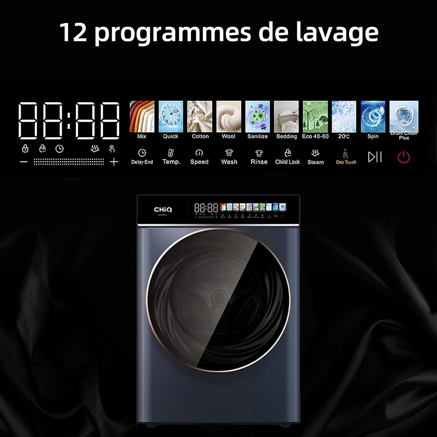 CHiQ - Lave-linge 10 kg, classe A, Inverter, vapeur, 1400 tr/min - CW106581AX