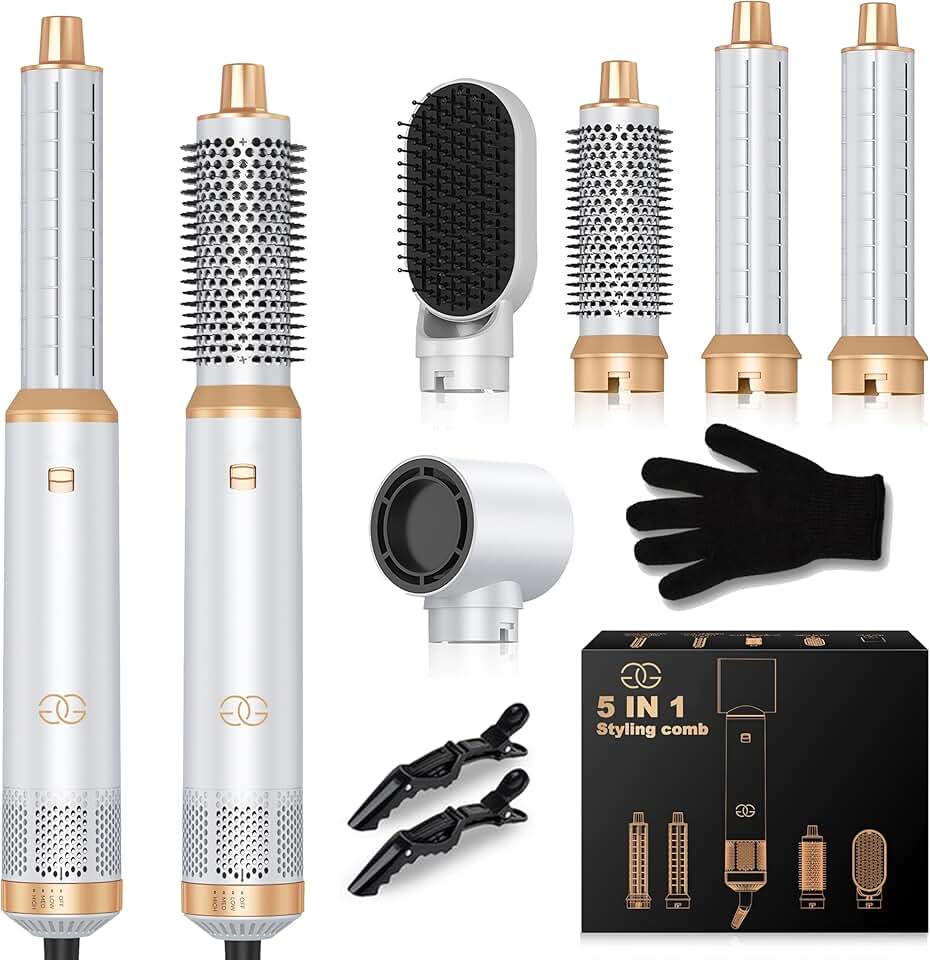 Golden Goods - Multistyler White/Gold - Brosse 5-en-1, sèche, lisse, boucle