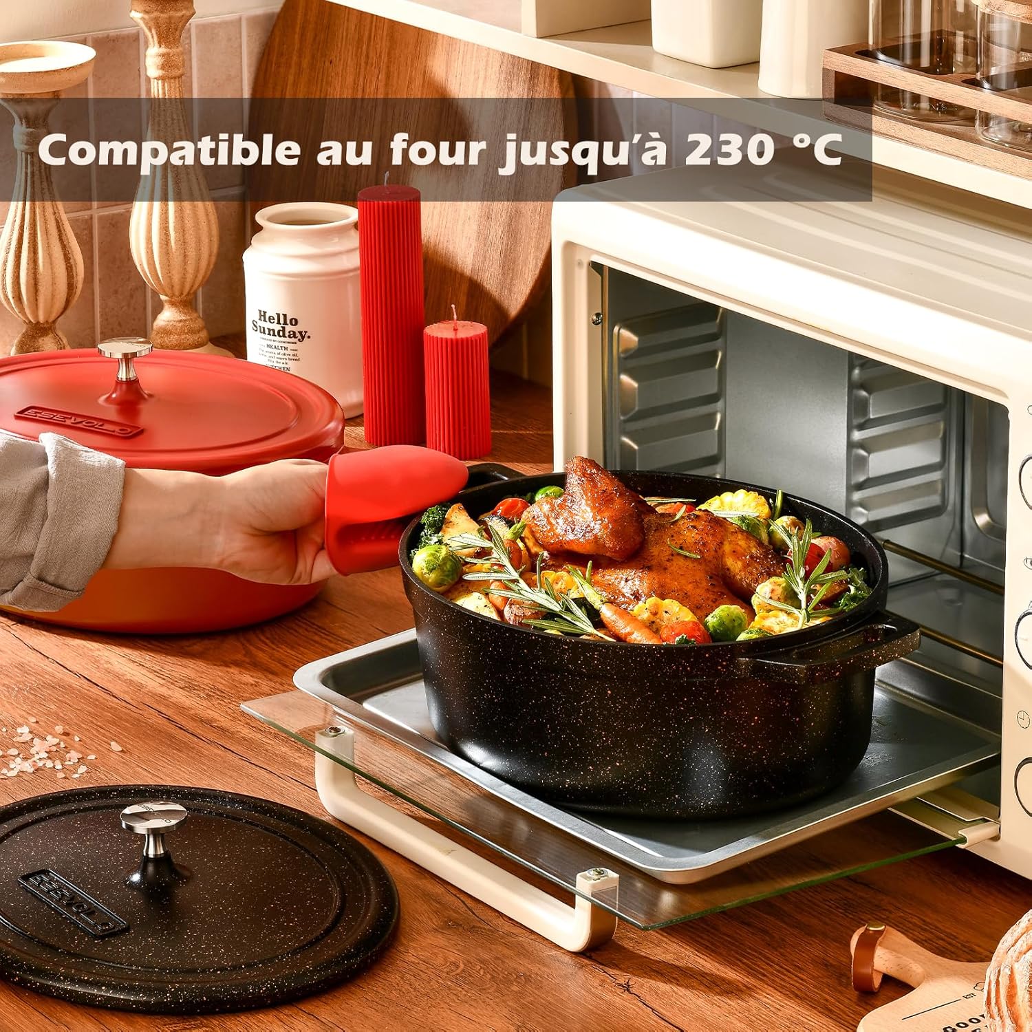 Cocotte fonte ovale 11L, 38cm, antiadhésive, four/gaz, famille