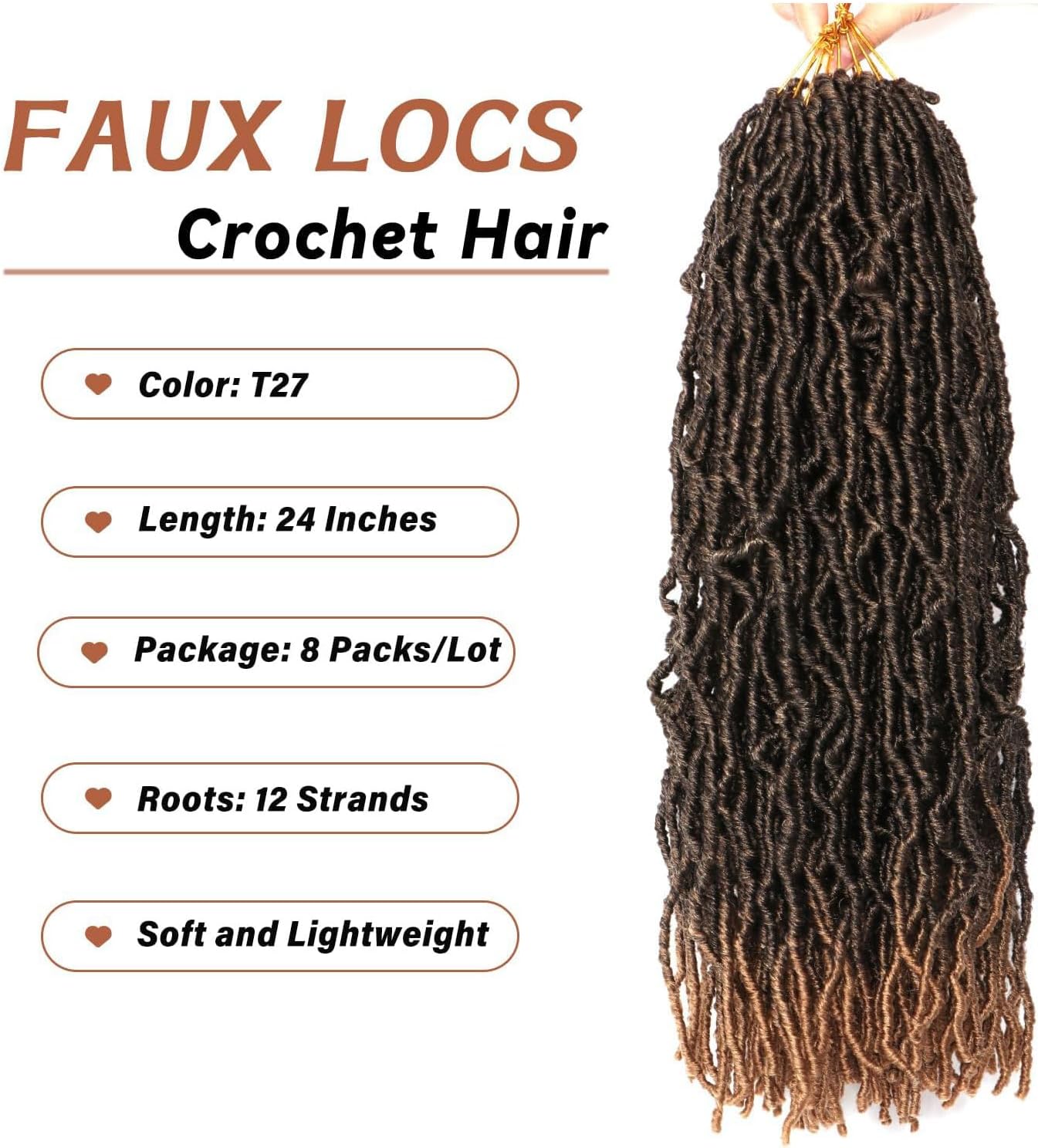 Faux Locks - mèches crochet tressage 60,9 cm, lot de 8, bouclées