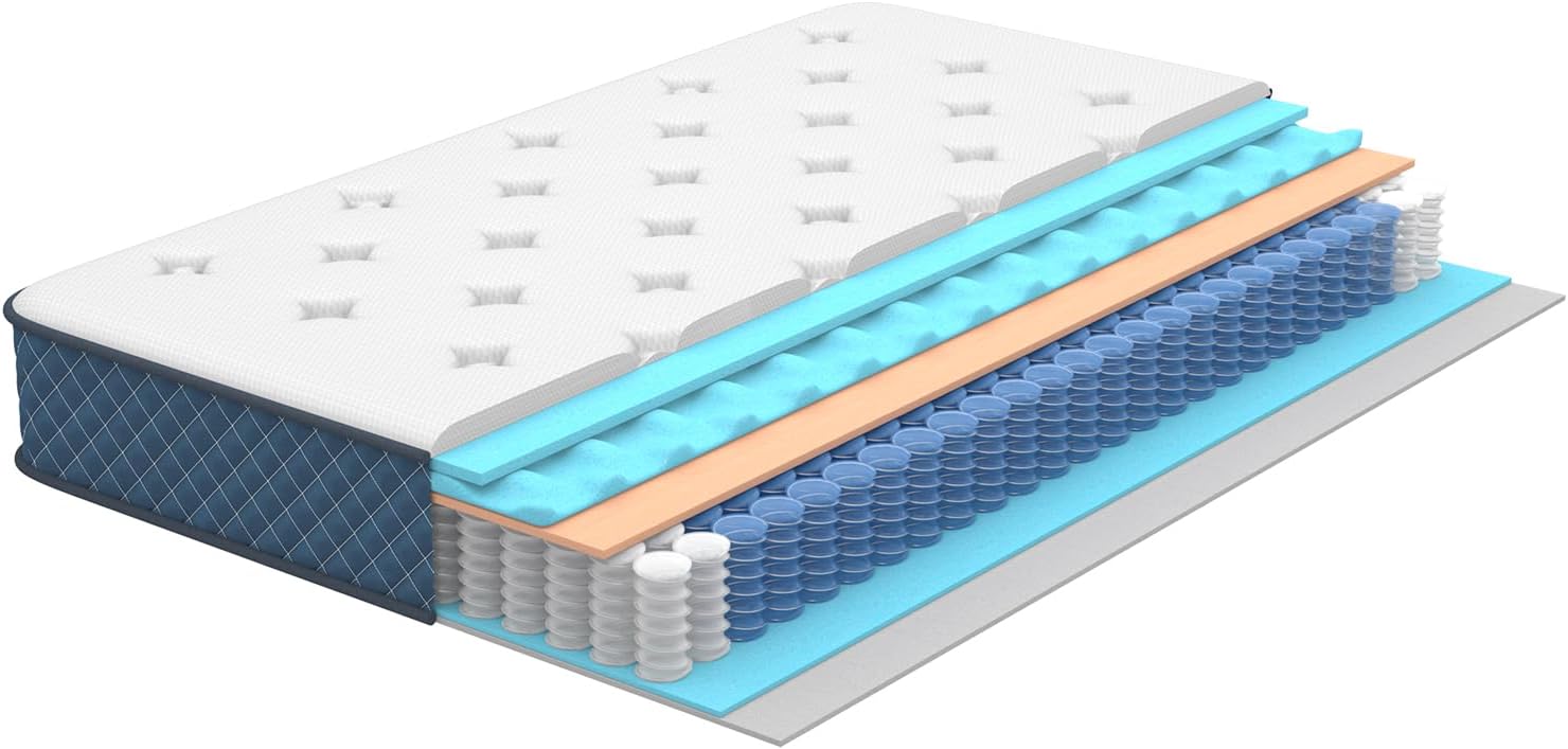 Matelas - Ressorts ensachés & mémoire de forme - 140x190x22 cm - soutien moyen, durable, respirant