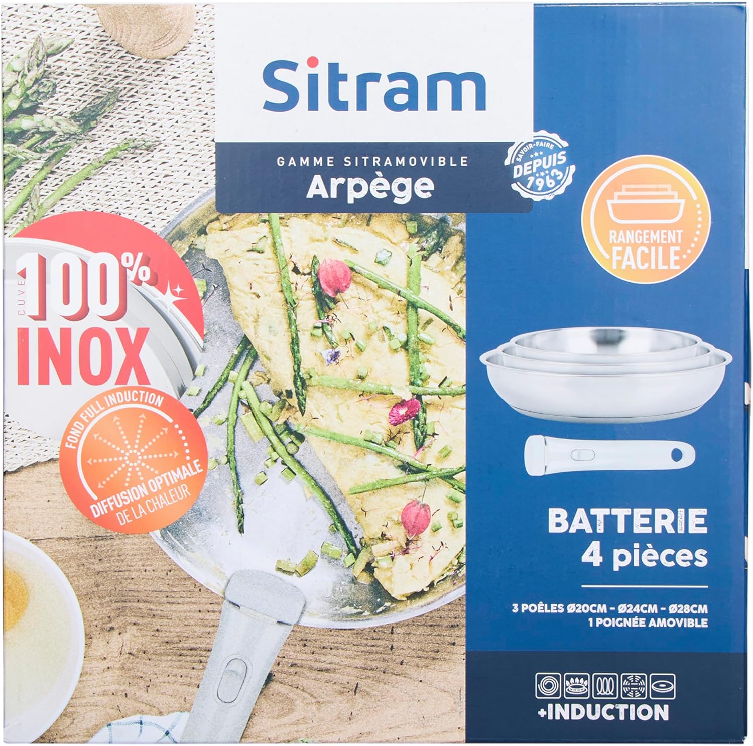 Sitram - Arpege inox - 20/24/28 cm - sans revêtement, manche amovible 716942
