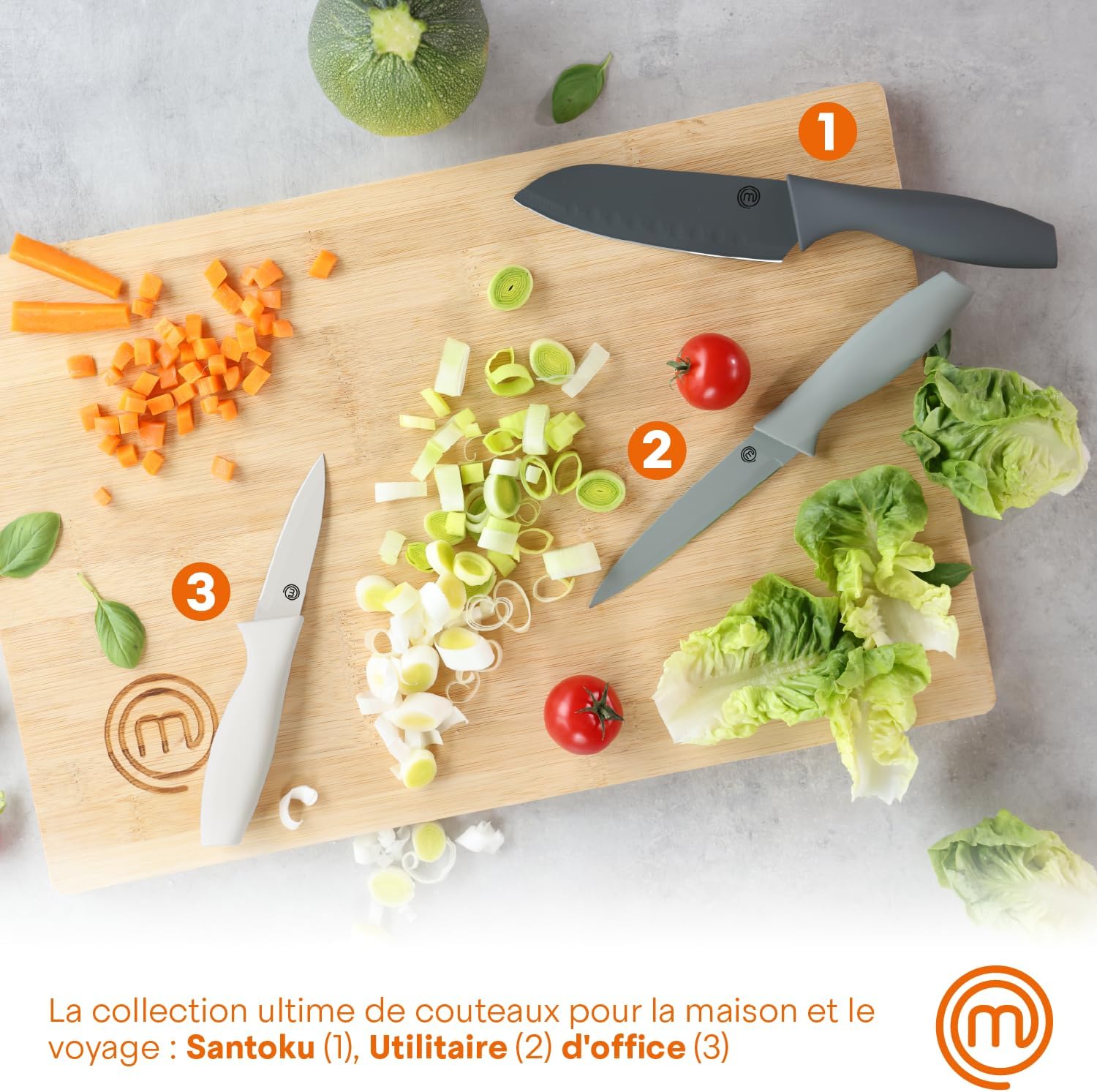 MasterChef - Set de couteaux 3 pièces - inox, manche ergonomique, antiadhésif
