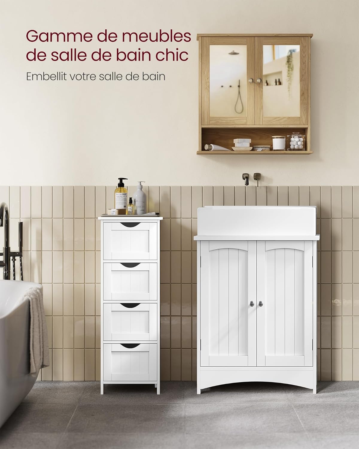 VASAGLE - armoire murale salle de bain - 13x56,5x58,5cm - 2 portes miroir et étagère réglable LHC003Y01