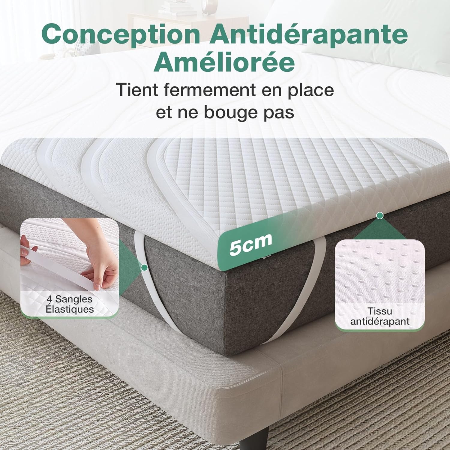 Novilla - surmatelas 135x190 - mousse mémoire gel, doux, antidérapant, lavable