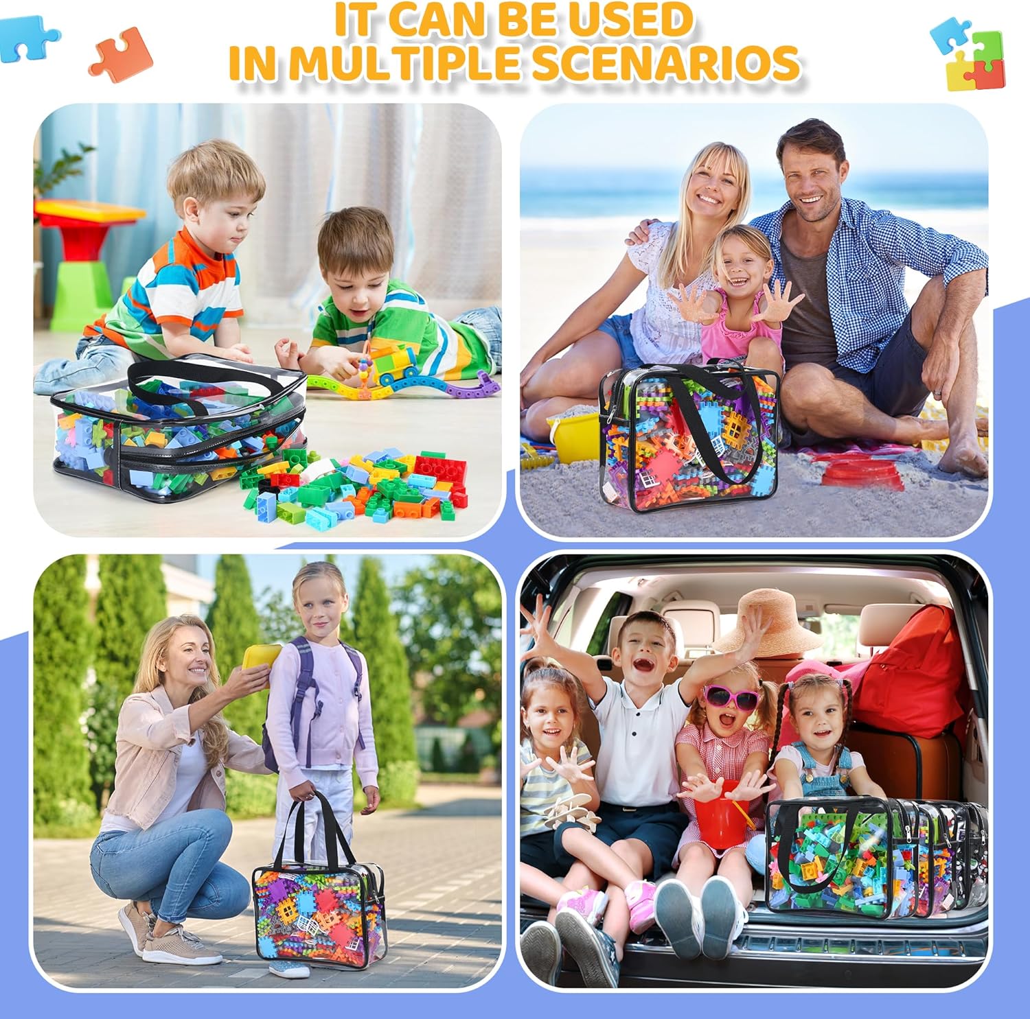 Sacs de rangement jouets enfants – 6 organiseurs voyage, blocs, noir