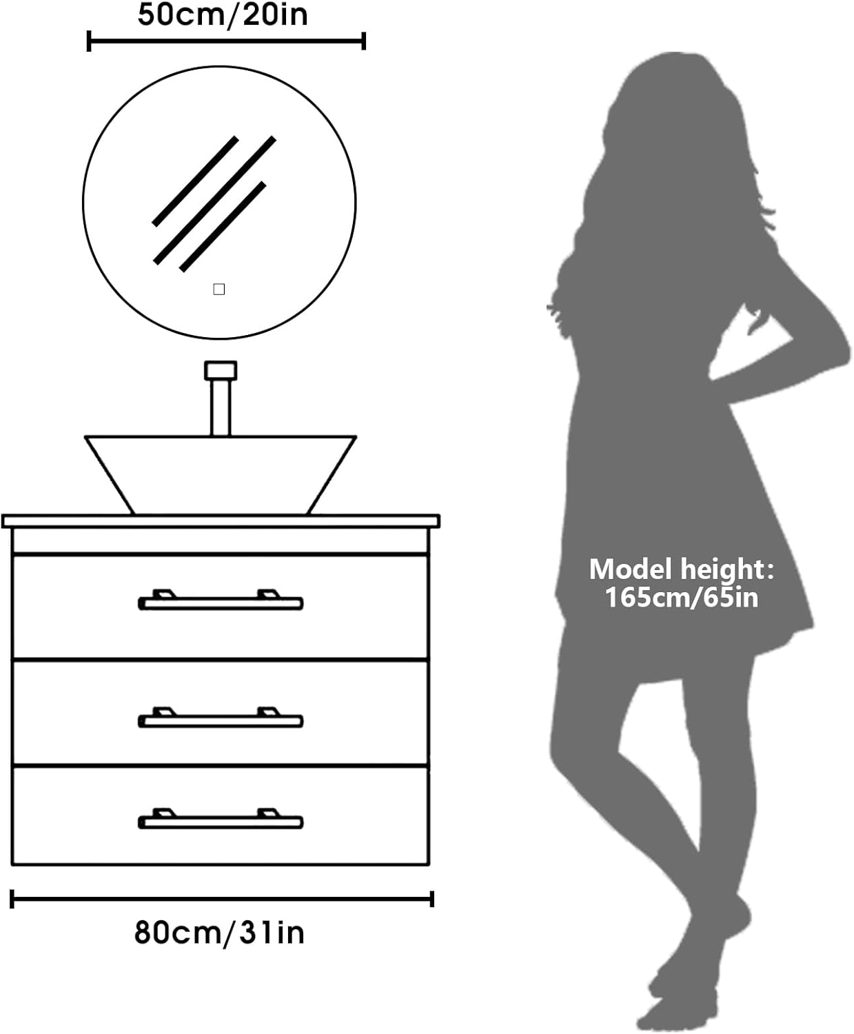 Miroir Salle de Bain - LED Rond 50cm - 3 couleurs, dimmable, tactile