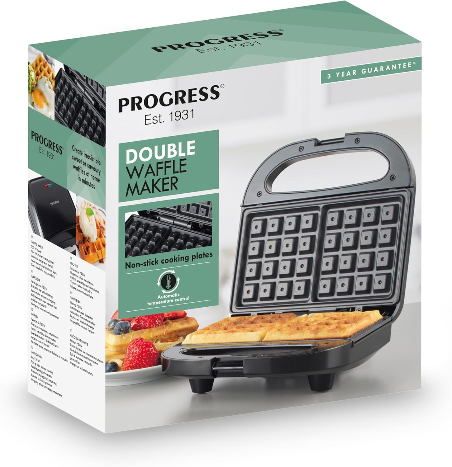 Progress - grille-pain double, plaques antiadhésives, 750W, contrôle auto température