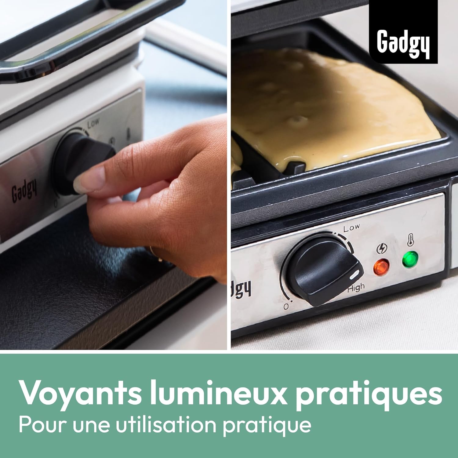Gadgy - Gaufrier Professionnel - 4 gaufres, 1200W, thermostat réglable, compact et facile à nettoyer