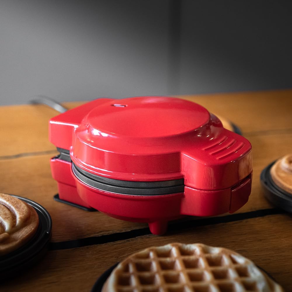 LEHMANN - Mini gaufrier, 4 formes, plaques amovibles, rouge, antiadhésif