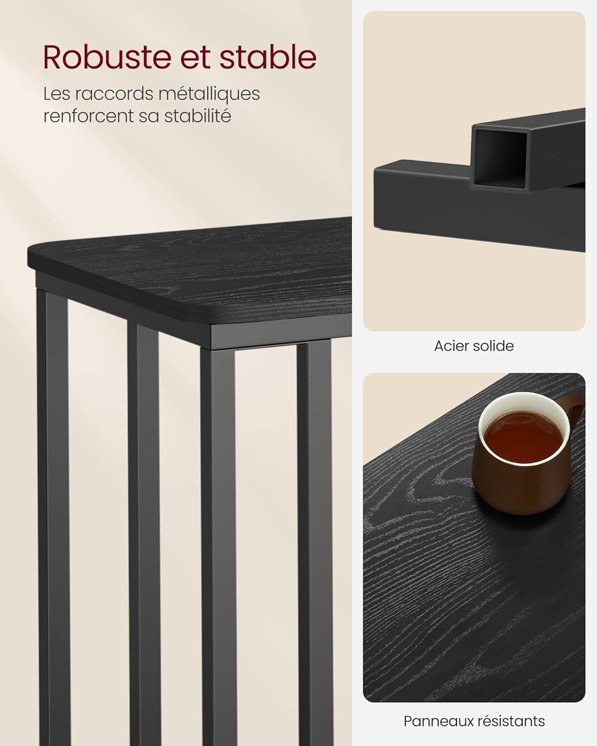 VASAGLE - Table d’Appoint Moderne - acier, roulettes, montage facile - LNT050B56