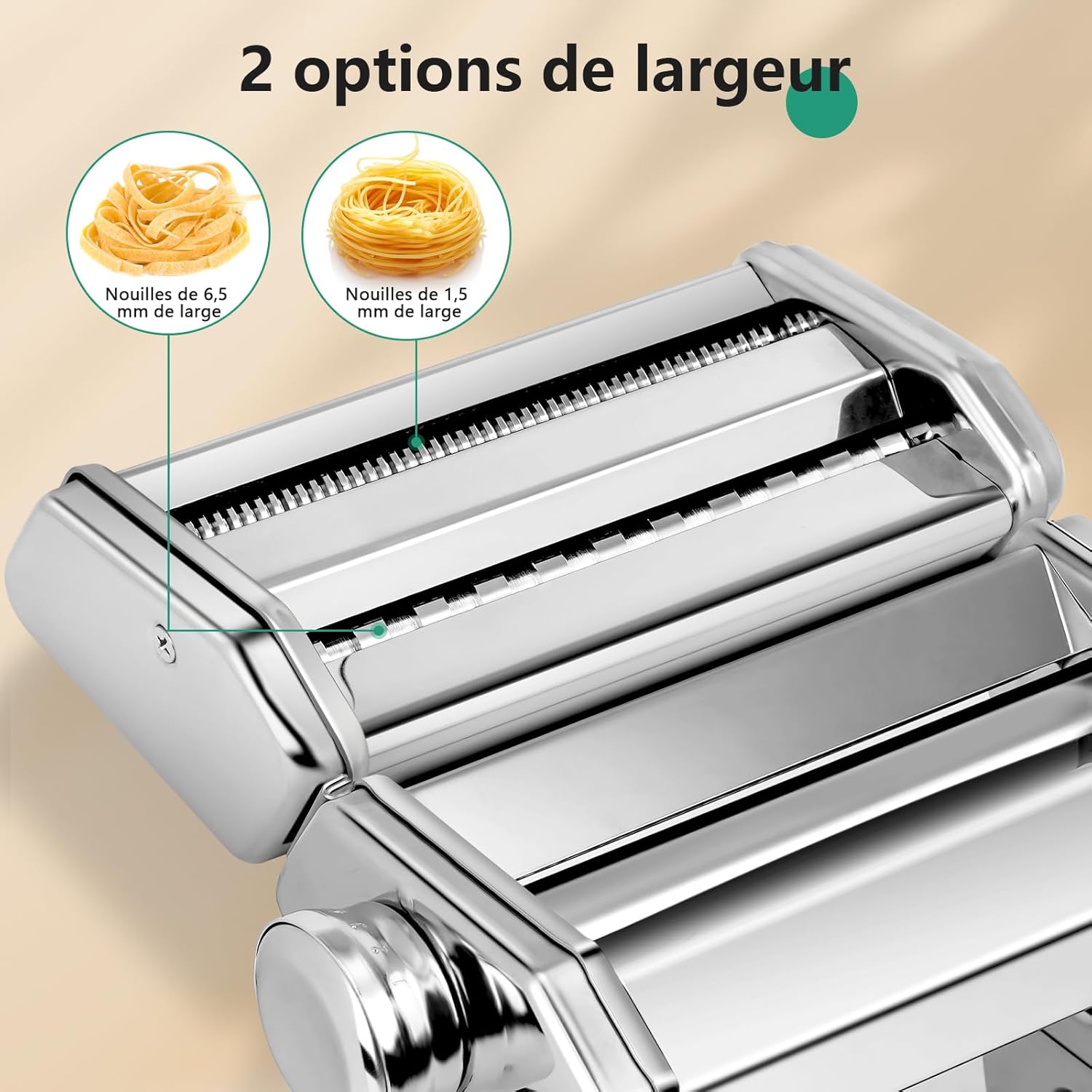 YASHE - machine à pâtes manuelle - inox, 7 réglages, rouleau, coupe-pâtes