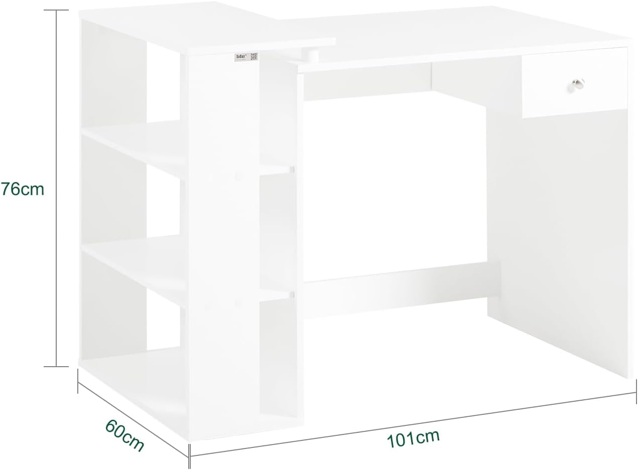 SoBuy - FWT35 série - bureau 3 étagères 1 tiroir, blanc, FWT35-W