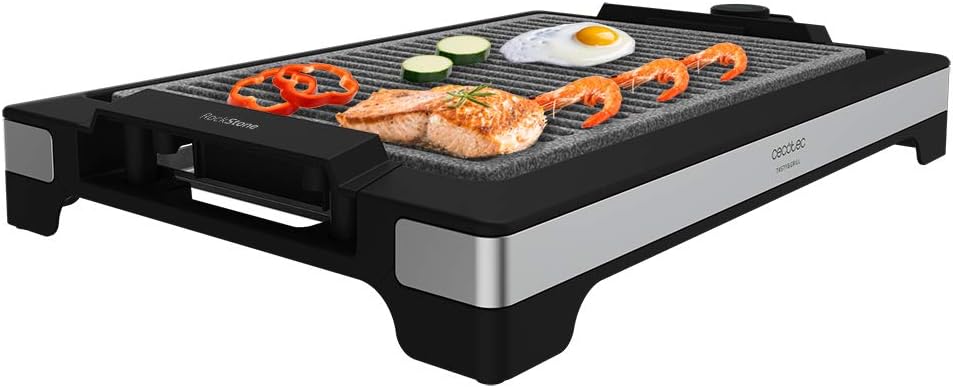 Cecotec - Tasty&Grill 2000 Inox - thermost. réglable, 2000W, surface RockStone
