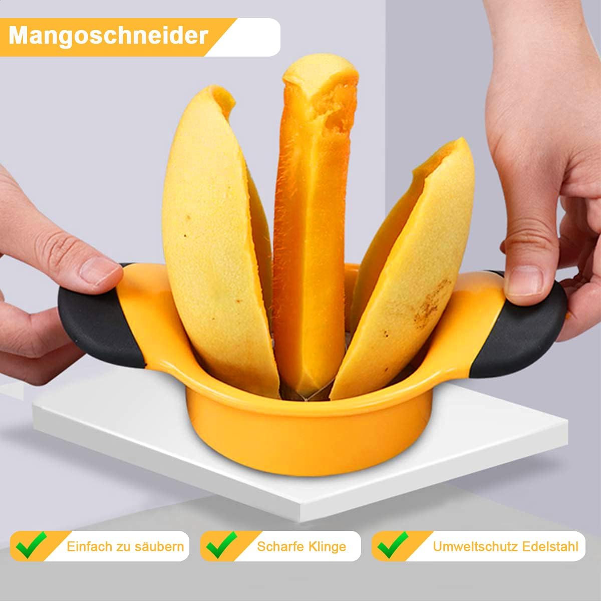 Trancheuse à mangue - acier inoxydable - jaune - coupe et carotte mangues