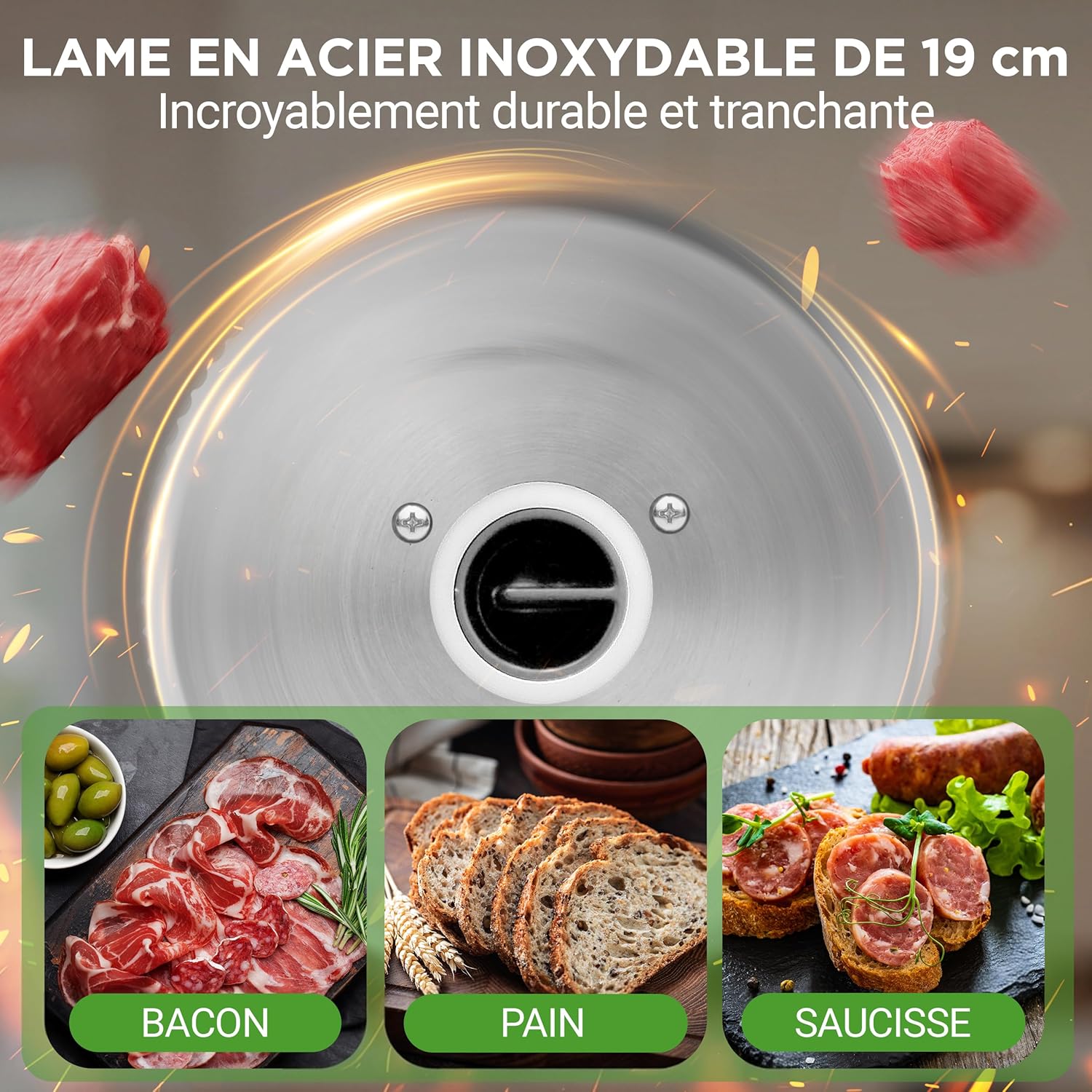 NutriChef - trancheuse électrique 200W, lame inox 19cm, épaisseur réglable