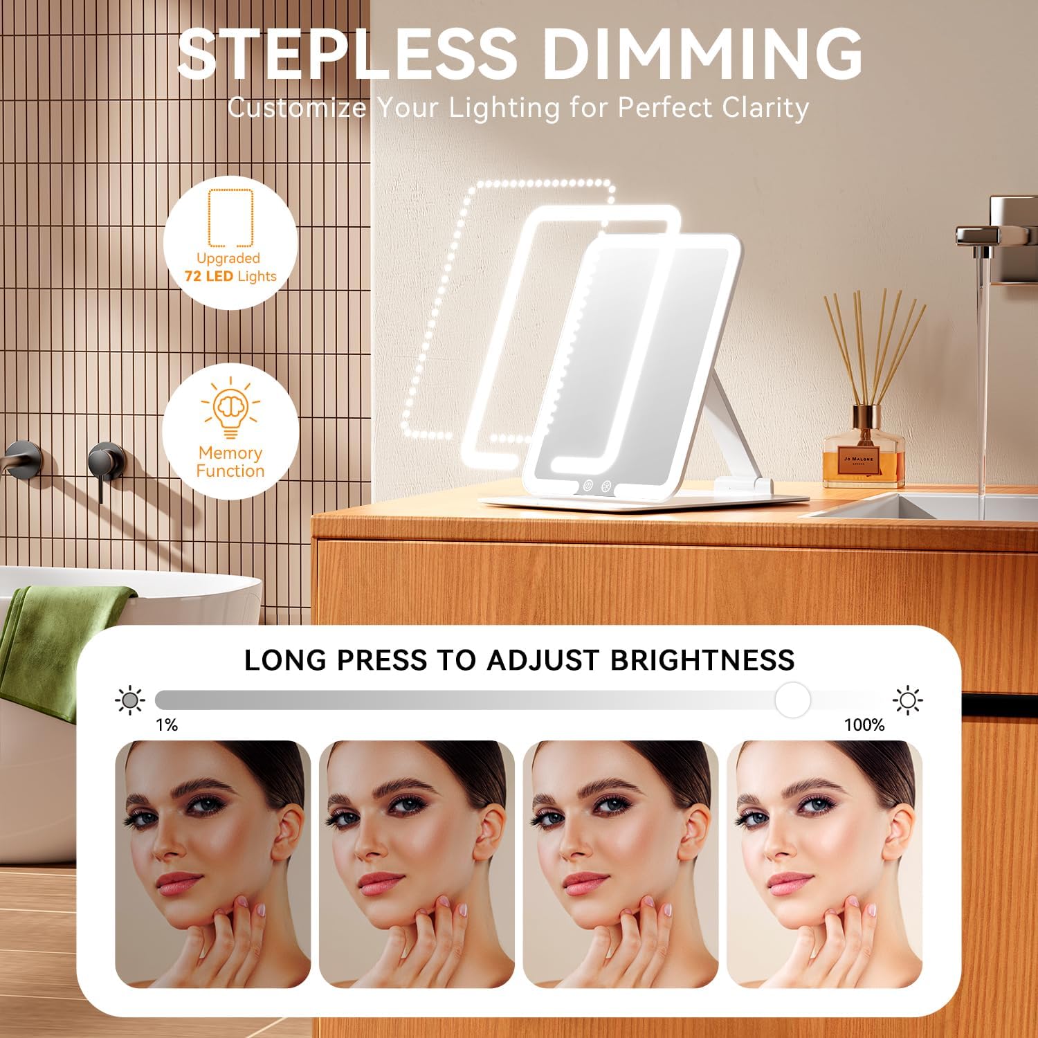 Auxmir - miroir maquillage LED, 72 LED, USB, 3 couleurs, tactile, blanc