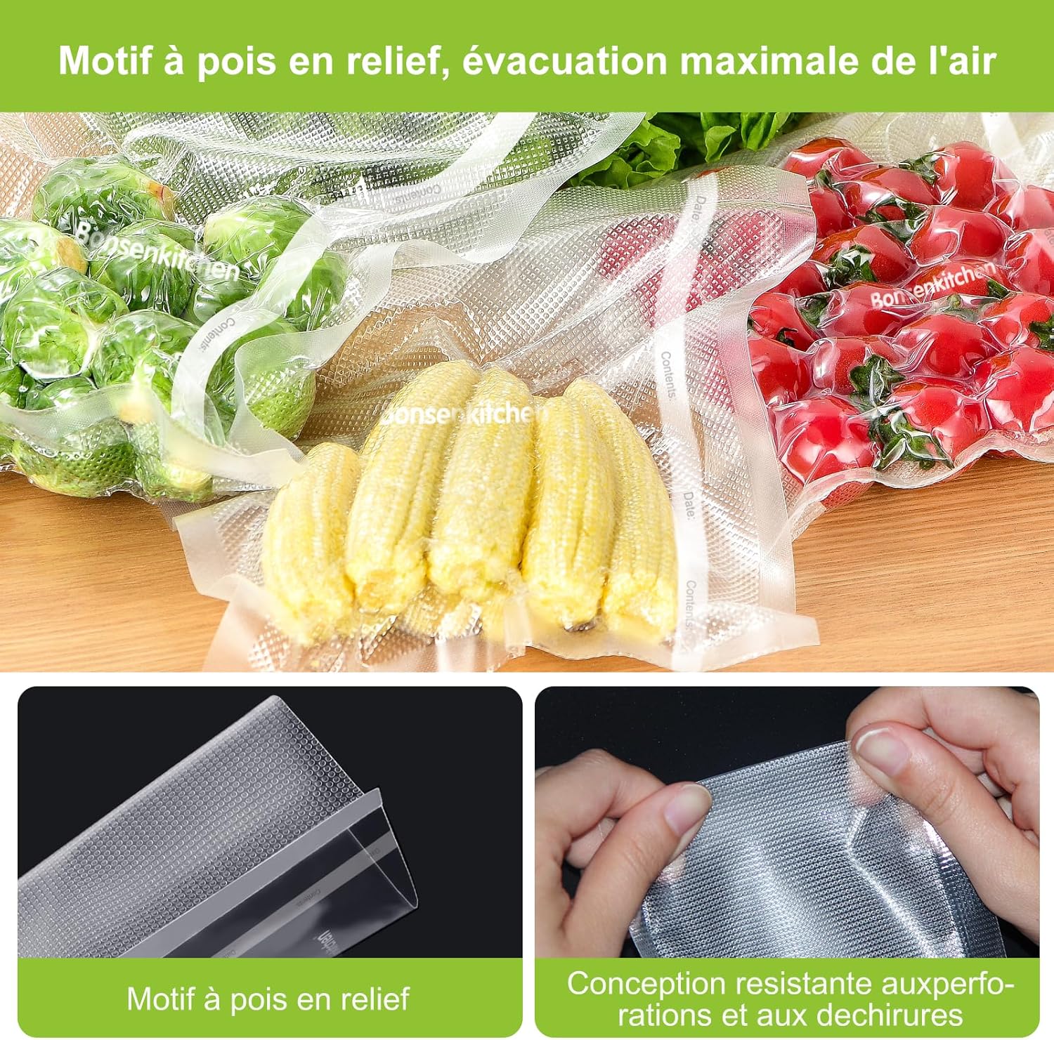 Bonsenkitchen - sacs sous vide - 2x 28x600cm - sans BPA, cuisson, VB3207