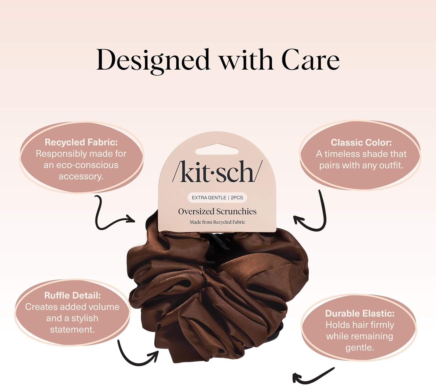 Kitsch - lot de 2 chouchous satin recyclé - surdimensionnés - noir et chocolat, élastiques éco-responsables