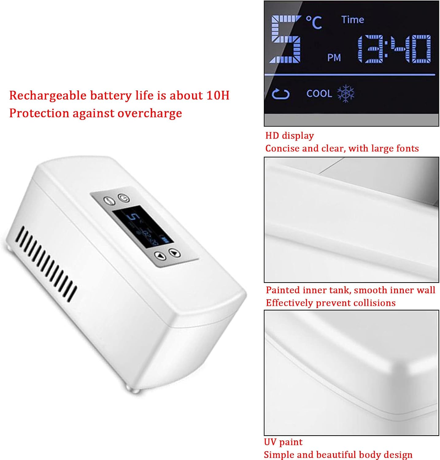 Mini réfrigérateur portable USB, écran LCD, 2-8°C, B-Dualbattery