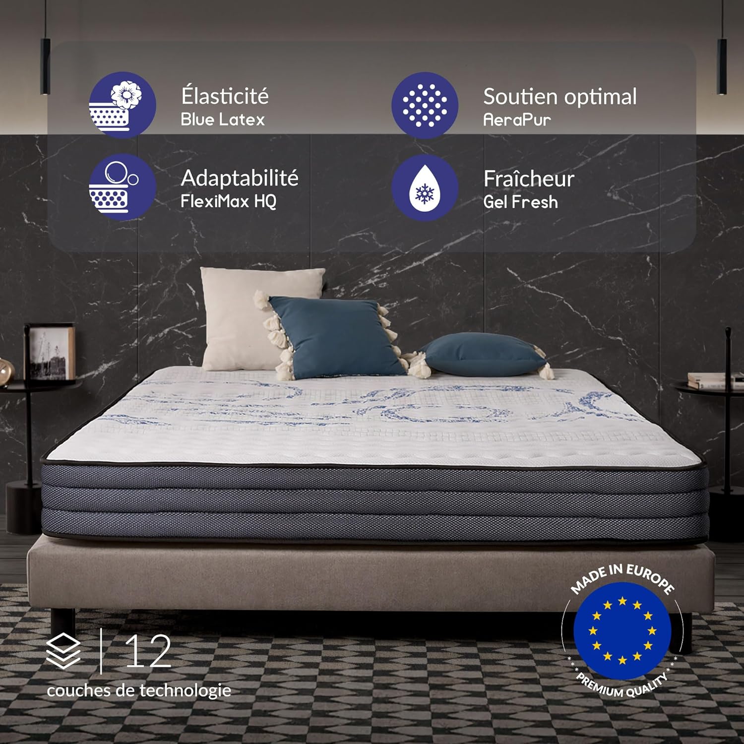 NATURALEX - PerfectSleep 160x200 - mousse mémoire, 7 zones, réversible