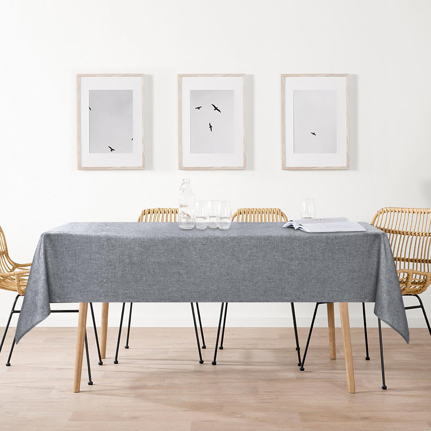 DWCN - nappe lavable rectangulaire 135x200 cm, imperméable, gris aspect lin
