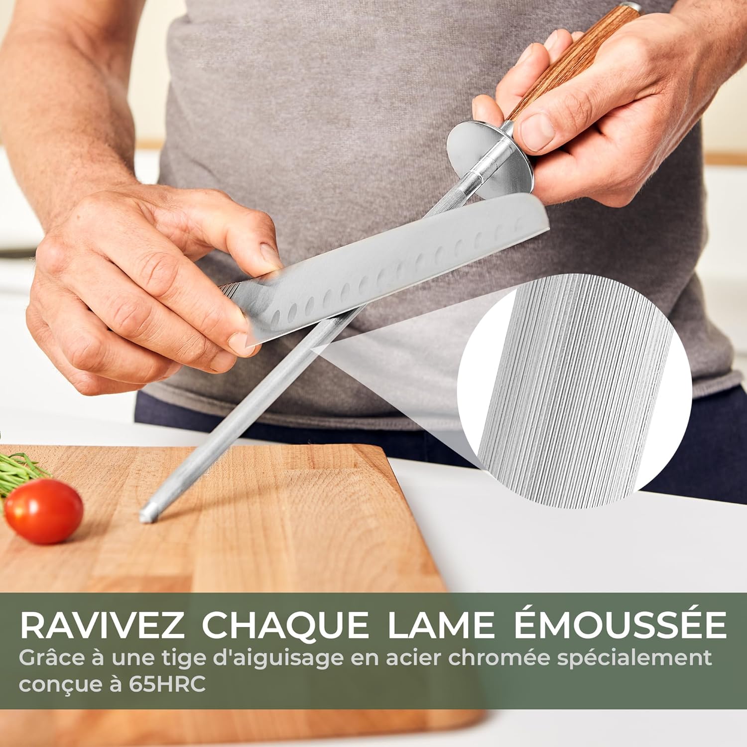 WALDWERK - Fusil à aiguiser premium - acier trempé, poignée bois, 100% sans plastique