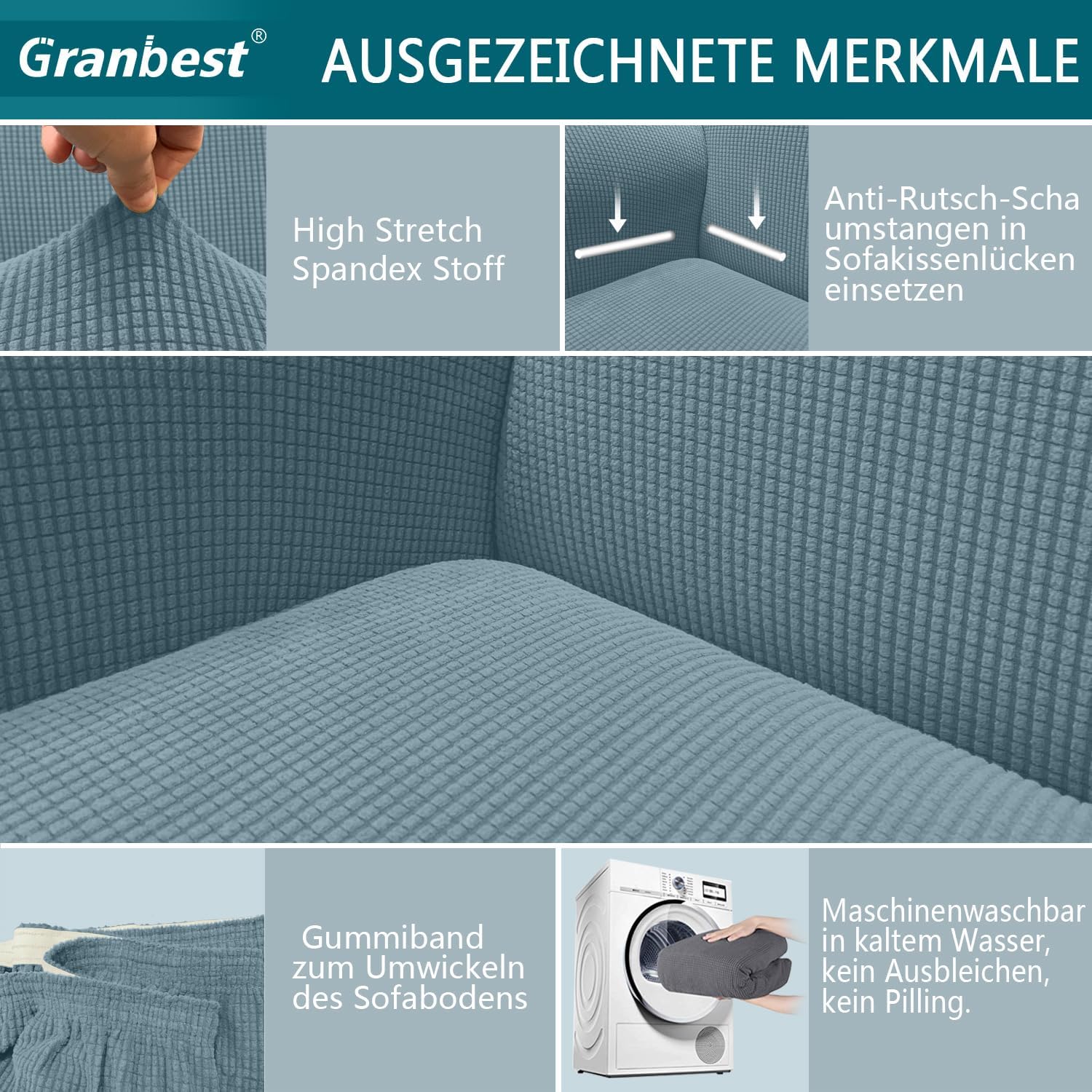 Granbest - housse de canapé moderne 1 place - bleu clair, extensible, protection animaux