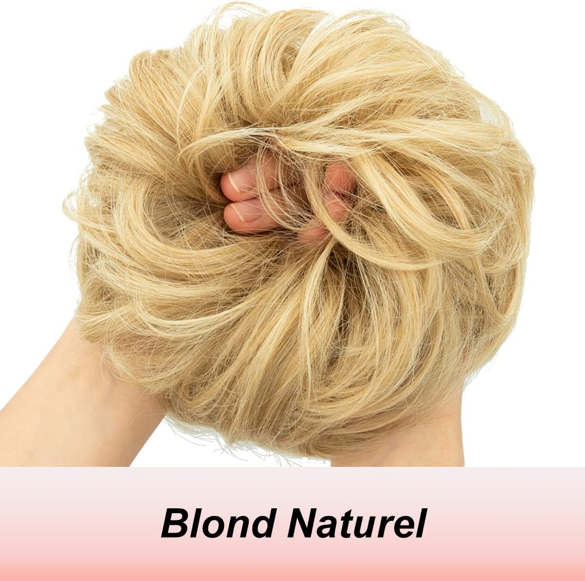 JJstar - chignon postiche bouclé, élastique, cheveux naturels, blond