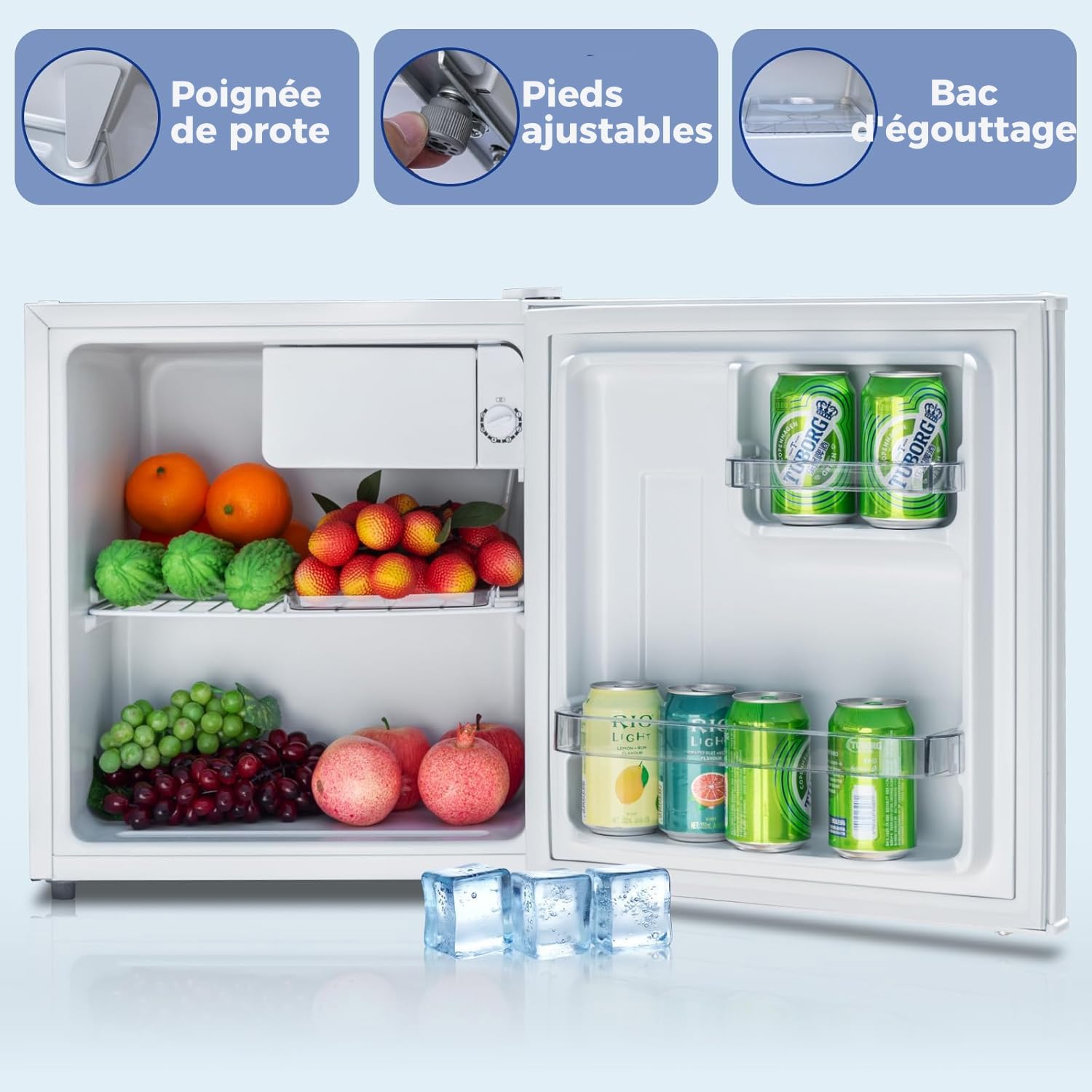Smad - Mini Frigo 48L - porte réversible, 0-10°C, blanc, compact
