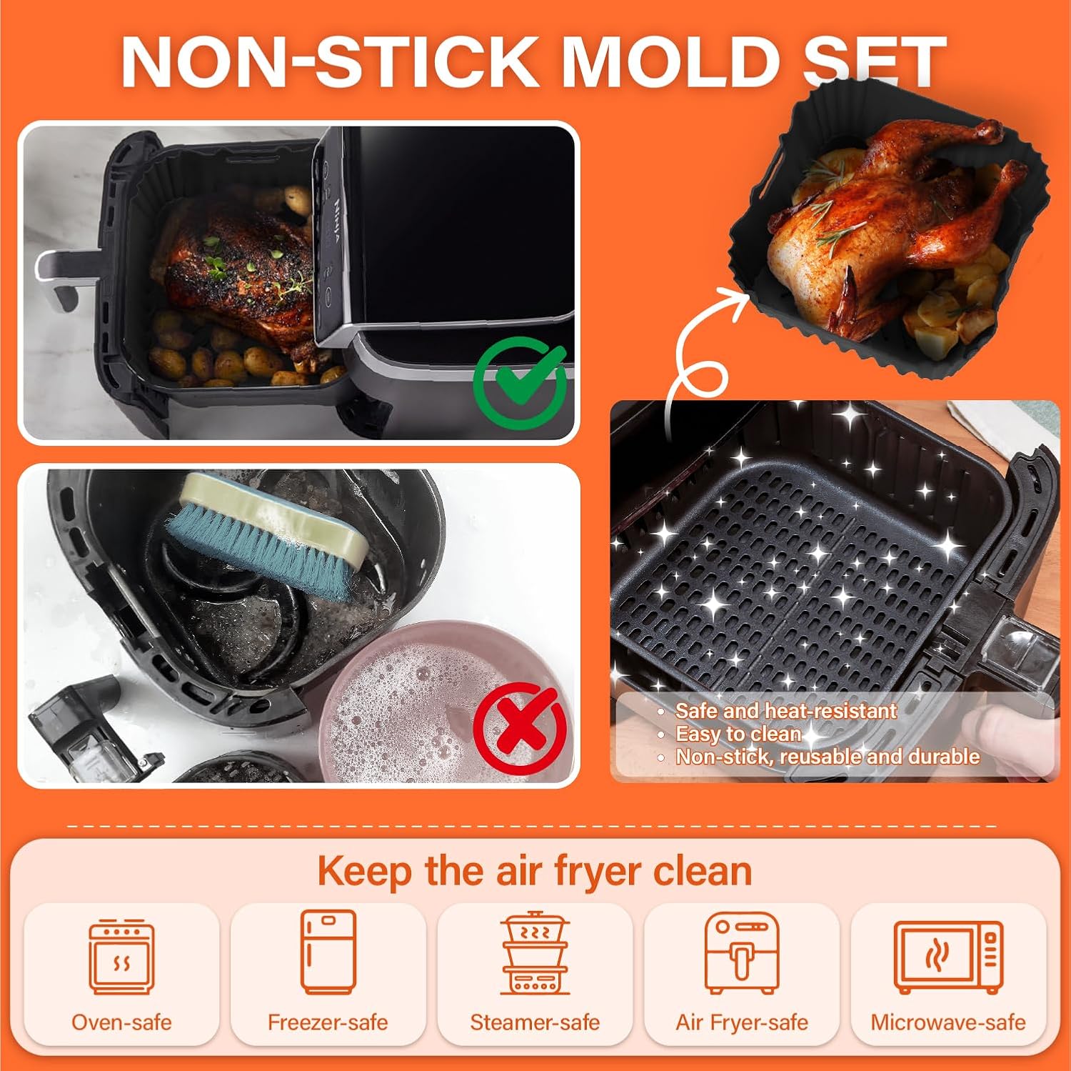 Moule en silicone airfryer 22x23cm réutilisable, lot 3, COSORI/PHILIPS/NINJA