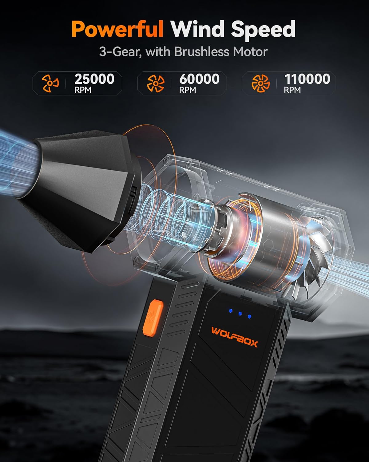 WOLFBOX - soufflette à air, 3 vitesses, 110000 tr/min, MF50