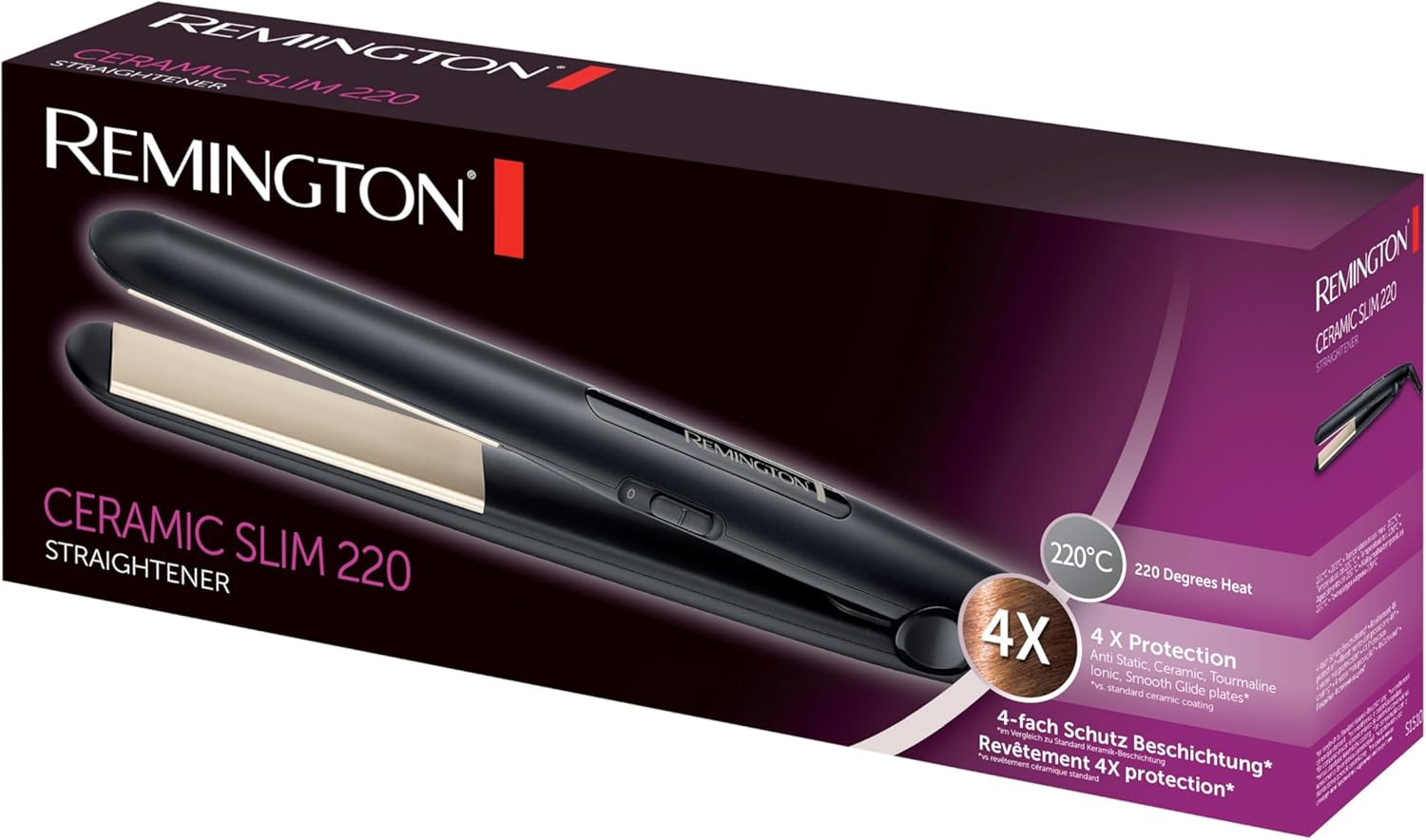 Remington - Lisseur Ceramic Slim - plaques fines - 4X protection, chaleur homogène, brillance, S1510