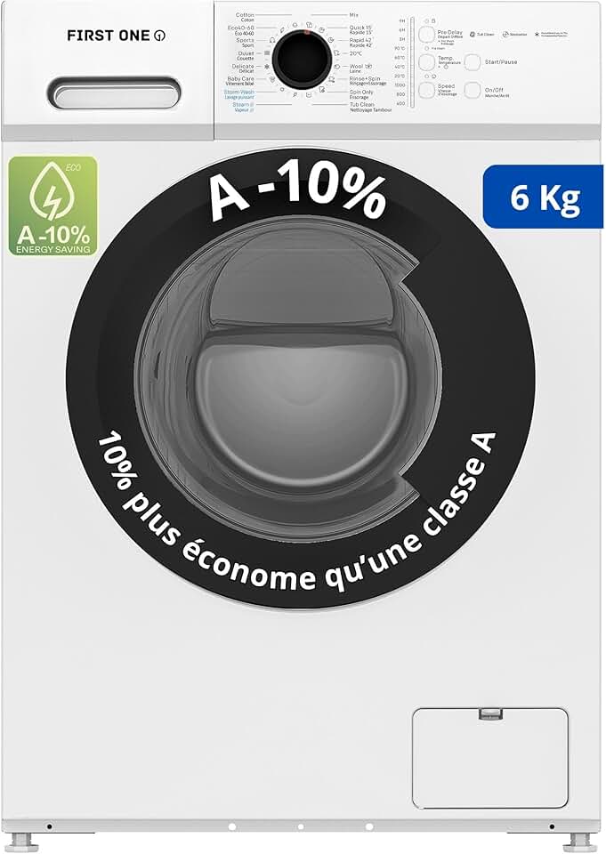 First One - lave-linge frontal 6kg, 1000tr/min, 16 programmes, FLL61000WH