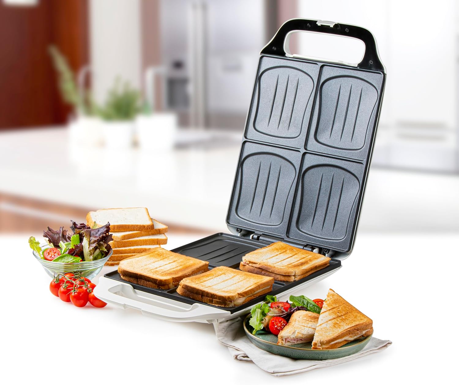 DOMO - Croque Famille XXL - 4 grandes tranches, 1800W, antiadhésif, voyants - DO9064C