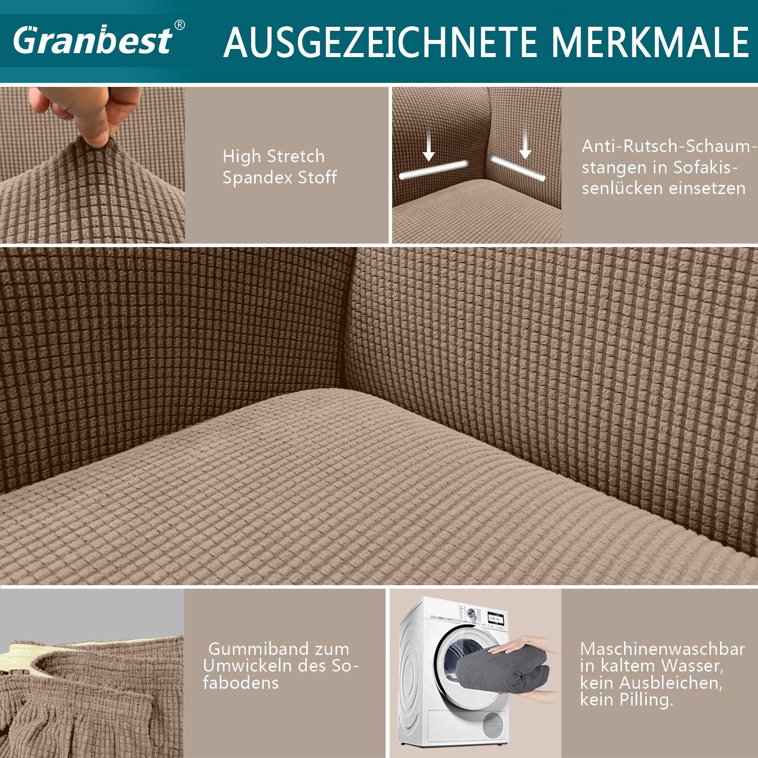 Granbest - housse canapé moderne jacquard 1 place - extensible, protection animaux