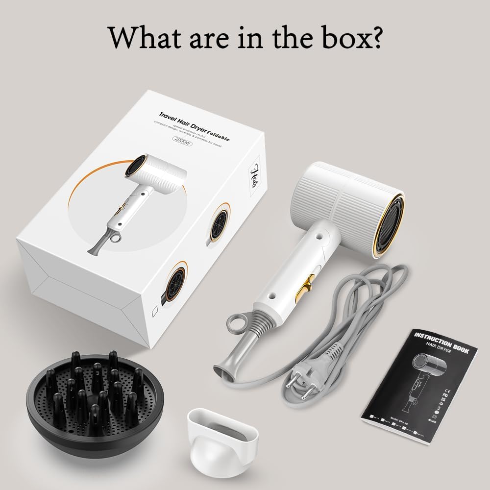 RESCIEN - Sèche-cheveux pliable série 2026 - 10x7x19cm - 2000W, ionique, 250g, concentrateur et diffuseur 2026