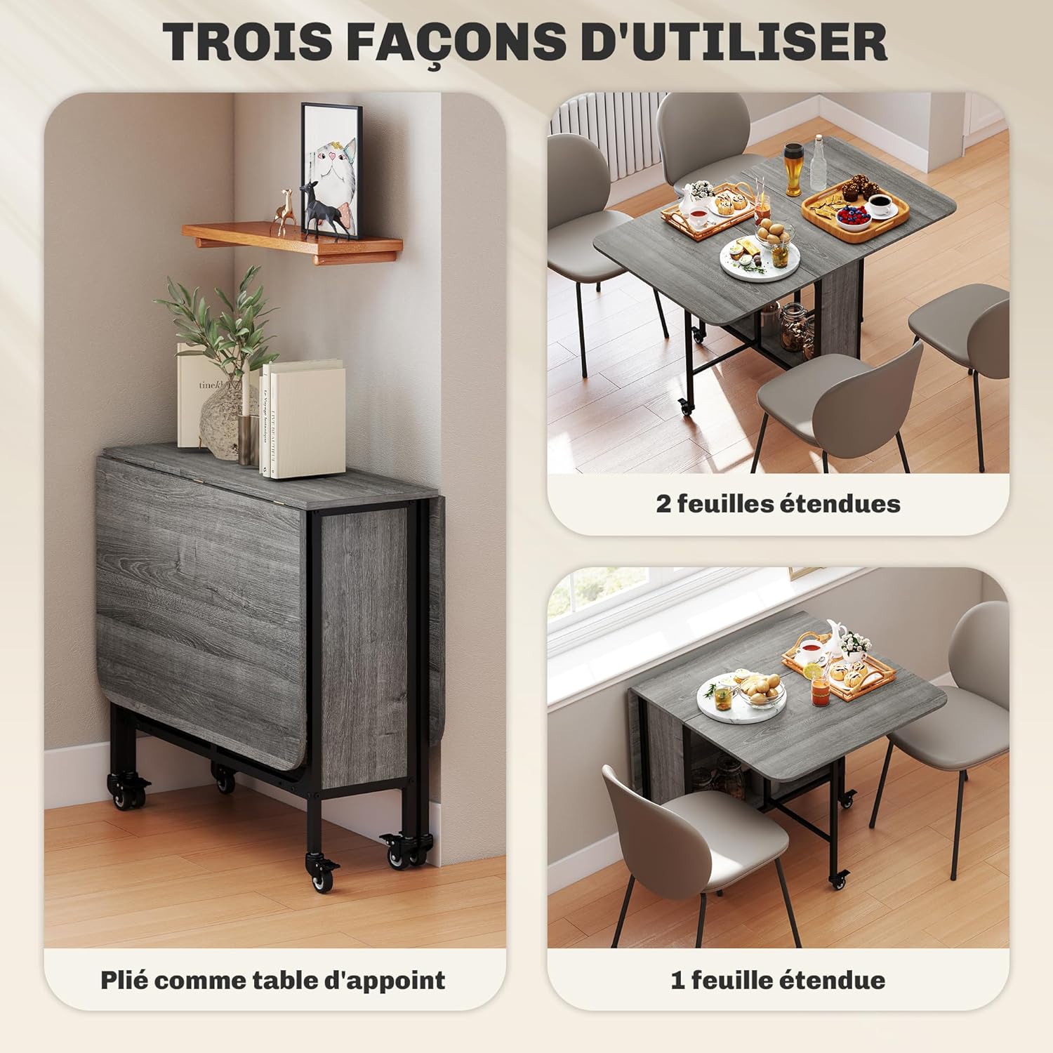 HOMCOM - Table pliante avec roulettes, 130x80x74cm, 6 personnes, étagère intégrée