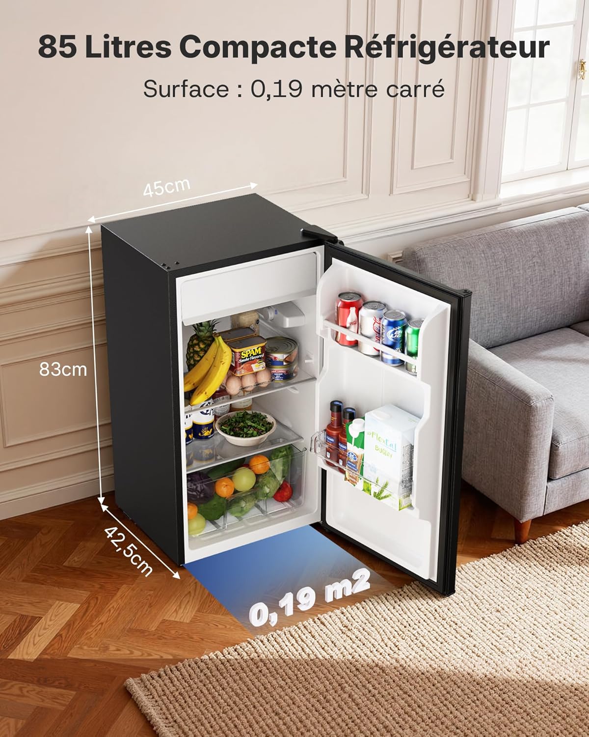 Upstreman - CR85 - 85L - frigo compact, LED, thermostat réglable, porte réversible