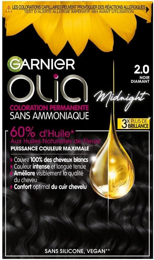 Garnier - Olia (Coloration Permanente) - sans ammoniaque, huiles fleurs - Noir Diamant 2.0