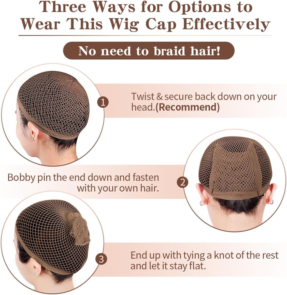 Dreamlover - Bonnet de perruque en maille, long, marron, lot de 2