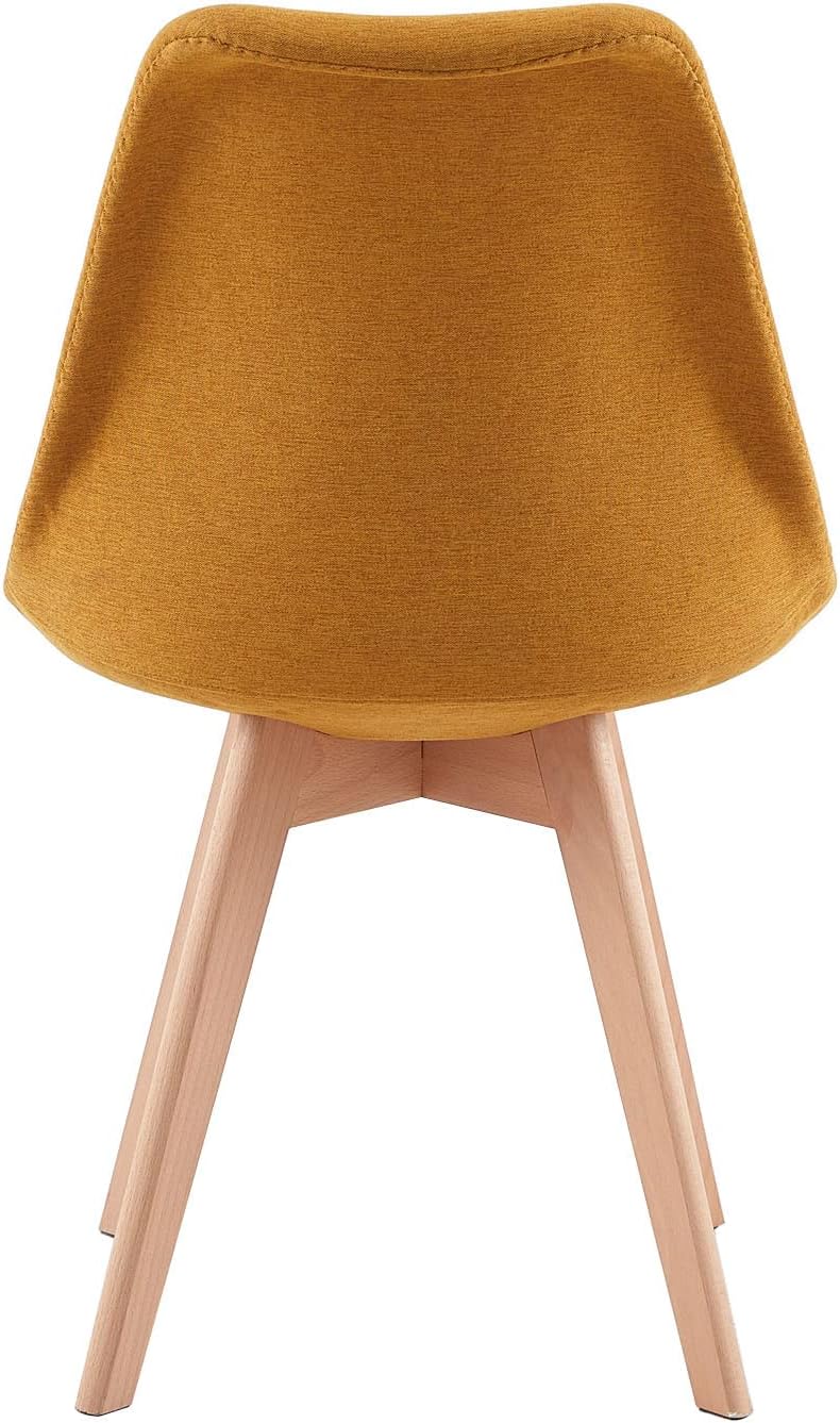 EGGREE - chaise scandinave lot de 4 - tissu/lin jaune - bois hêtre, rembourrée, testée SGS